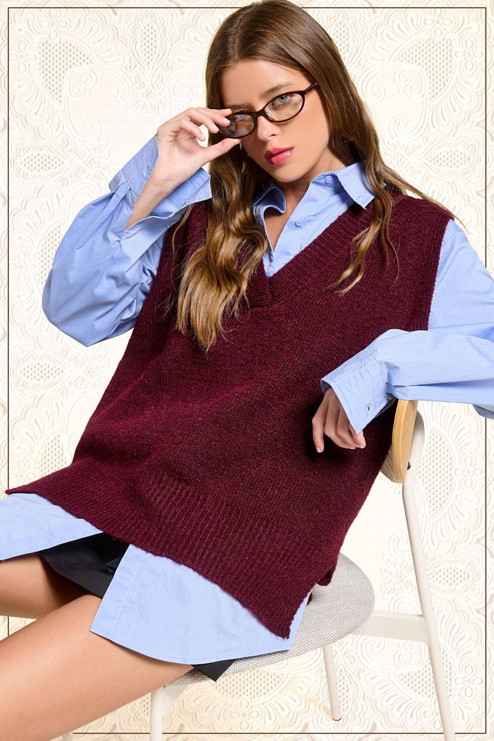 Plum Oversized Soft Knit Sweater Vest