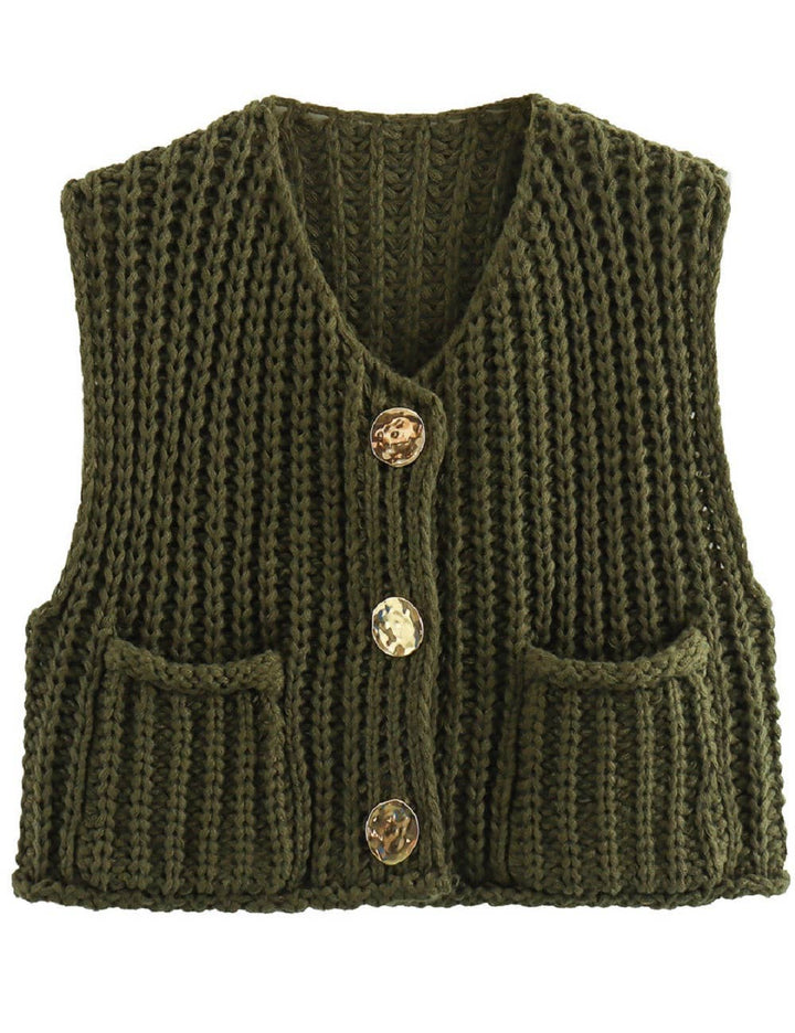 Maty Solid Color Crew Neck Crop Sweater Vest SKT621