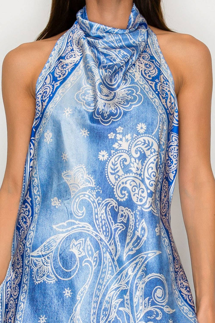 Blue Paisley Halter Top & Wide-Leg Pants Set