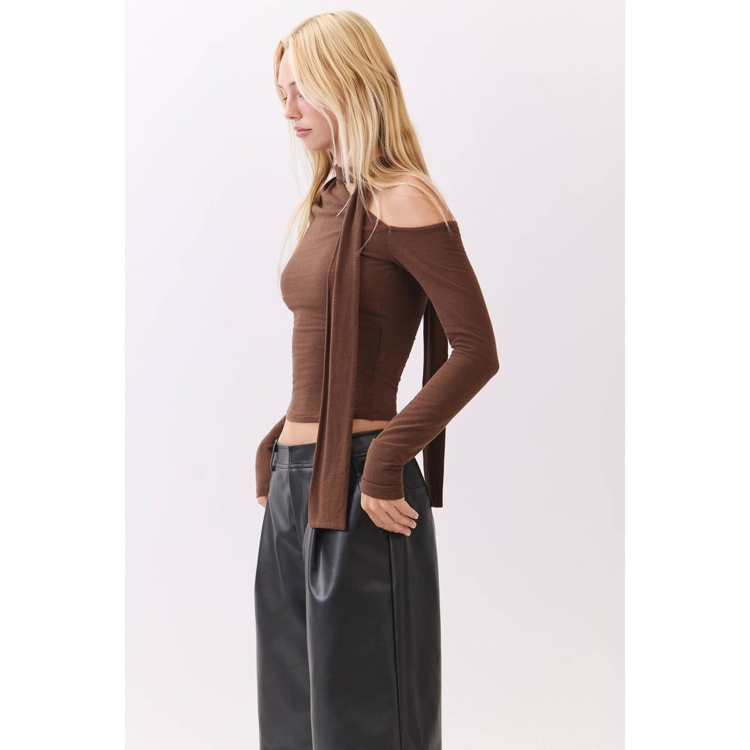 Chocolate Asymmetric Neckline Knit Top