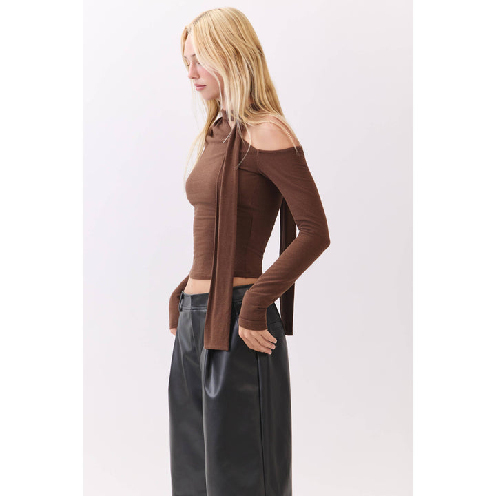Chocolate Asymmetric Neckline Knit Top