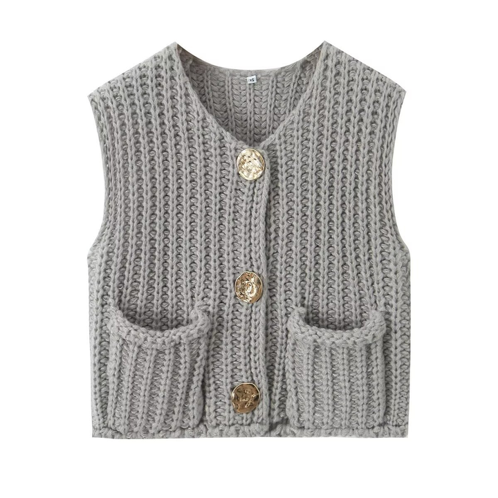 Maty Solid Color Crew Neck Crop Sweater Vest SKT621