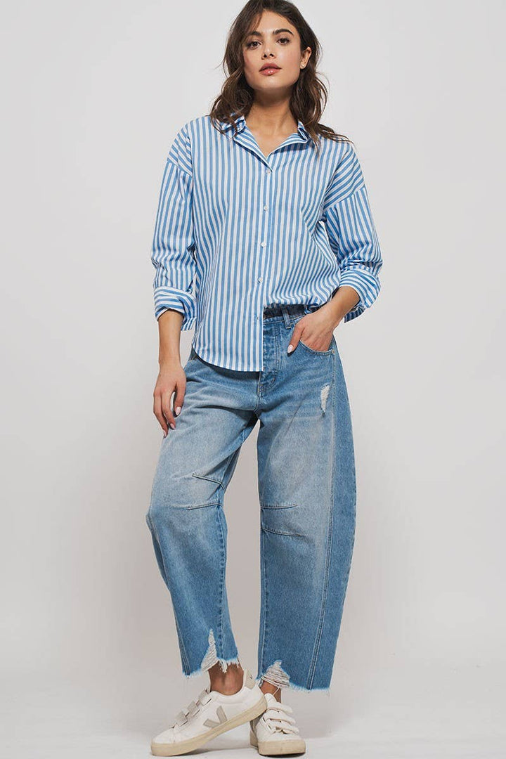 NORA Classic Striped Collared Button-Down Shirt