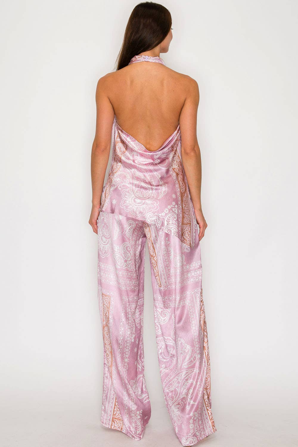 Blue Paisley Halter Top & Wide-Leg Pants Set