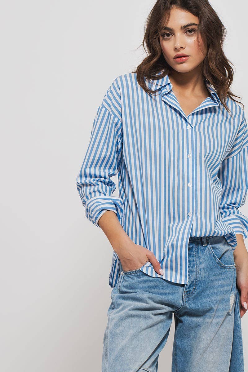 NORA Classic Striped Collared Button-Down Shirt