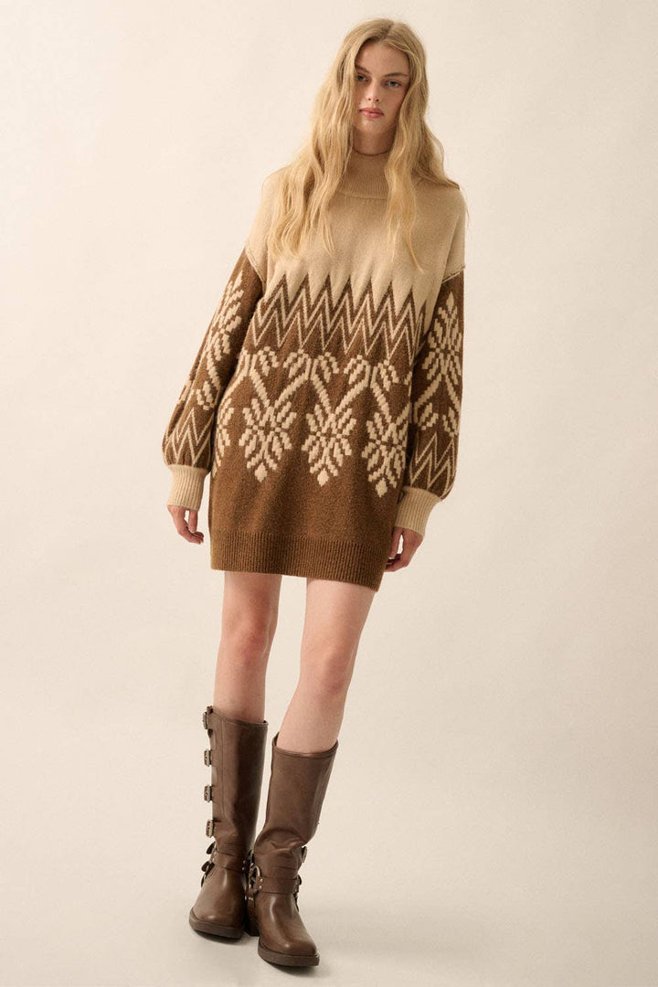 Alex Oversized Mini Sweater Dress - L / Espresso - Knit sweaters