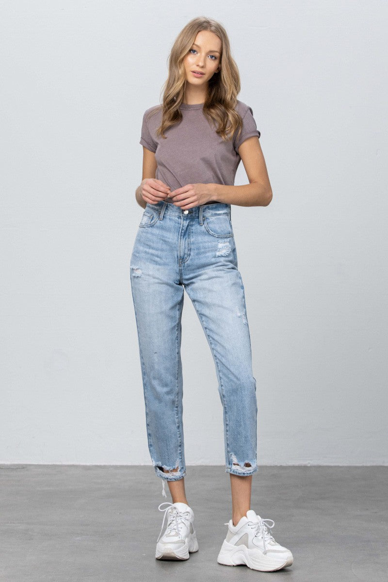 Alexis High Rise Ripped Crop Tapered Jeans - Jeans