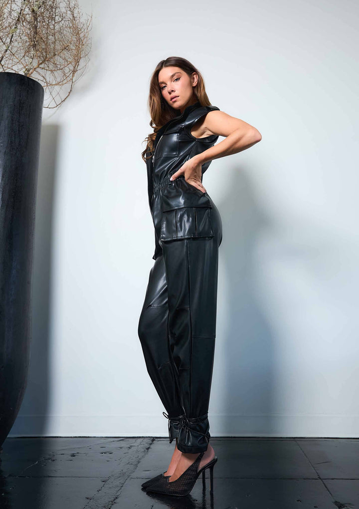 Amy Vegan Leather Cargo Jumpsuit - Rompers