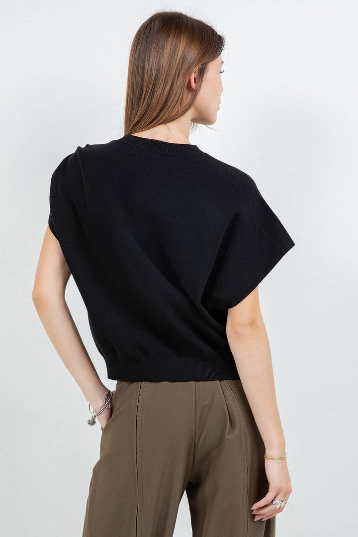 ASIA ONE SLEEVE ACCENT METAL RING KNITTED SWEATER