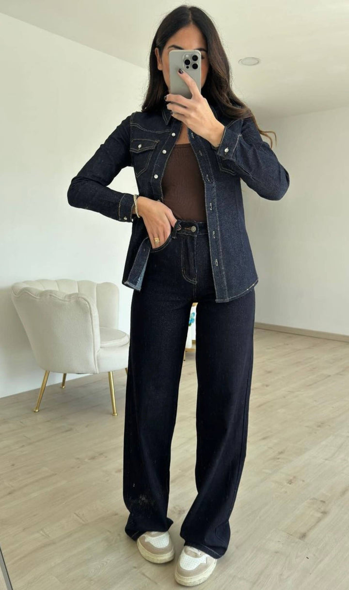 Sandy High waist wide-leg jeans in indigo blue