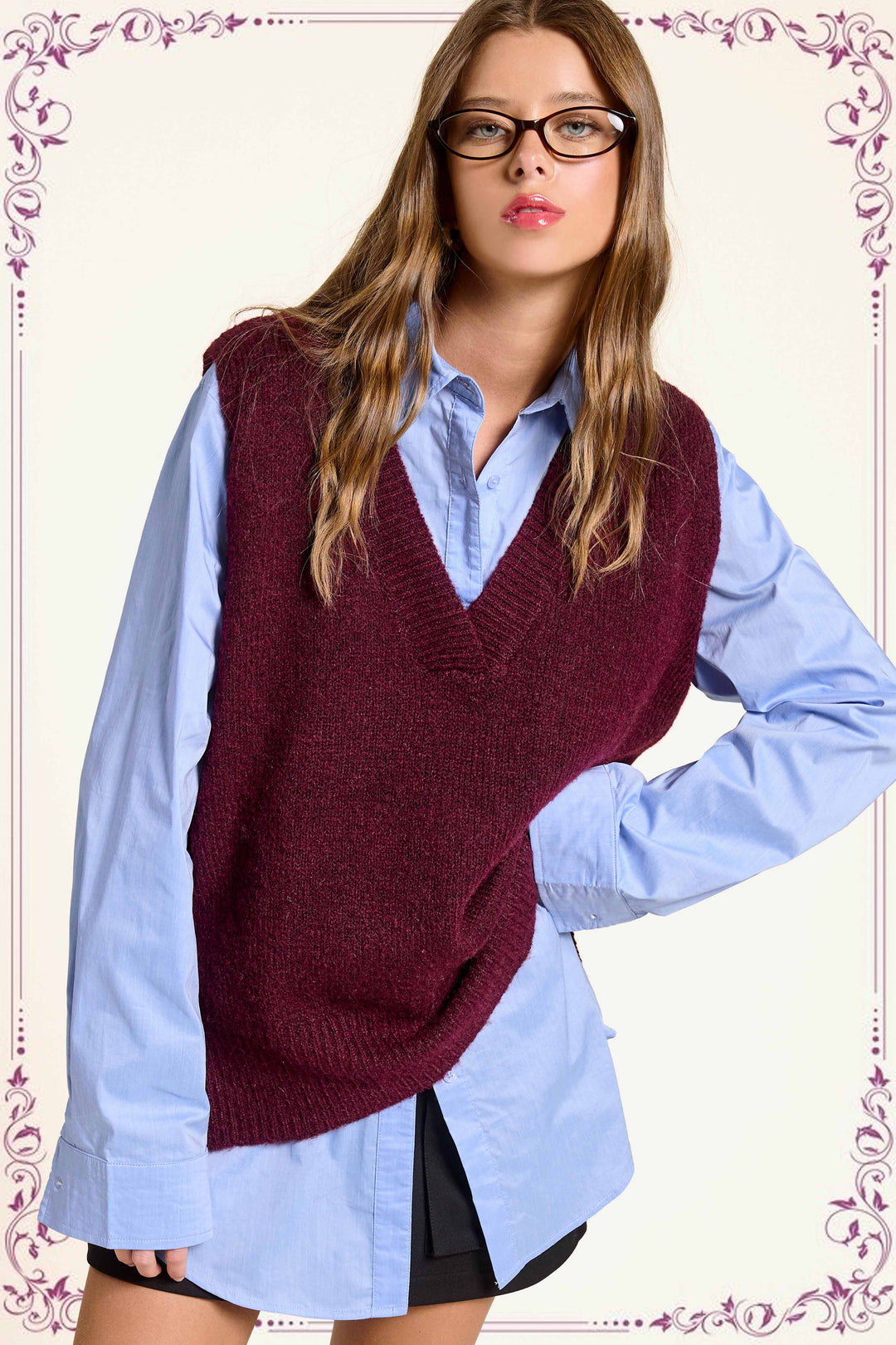 Plum Oversized Soft Knit Sweater Vest