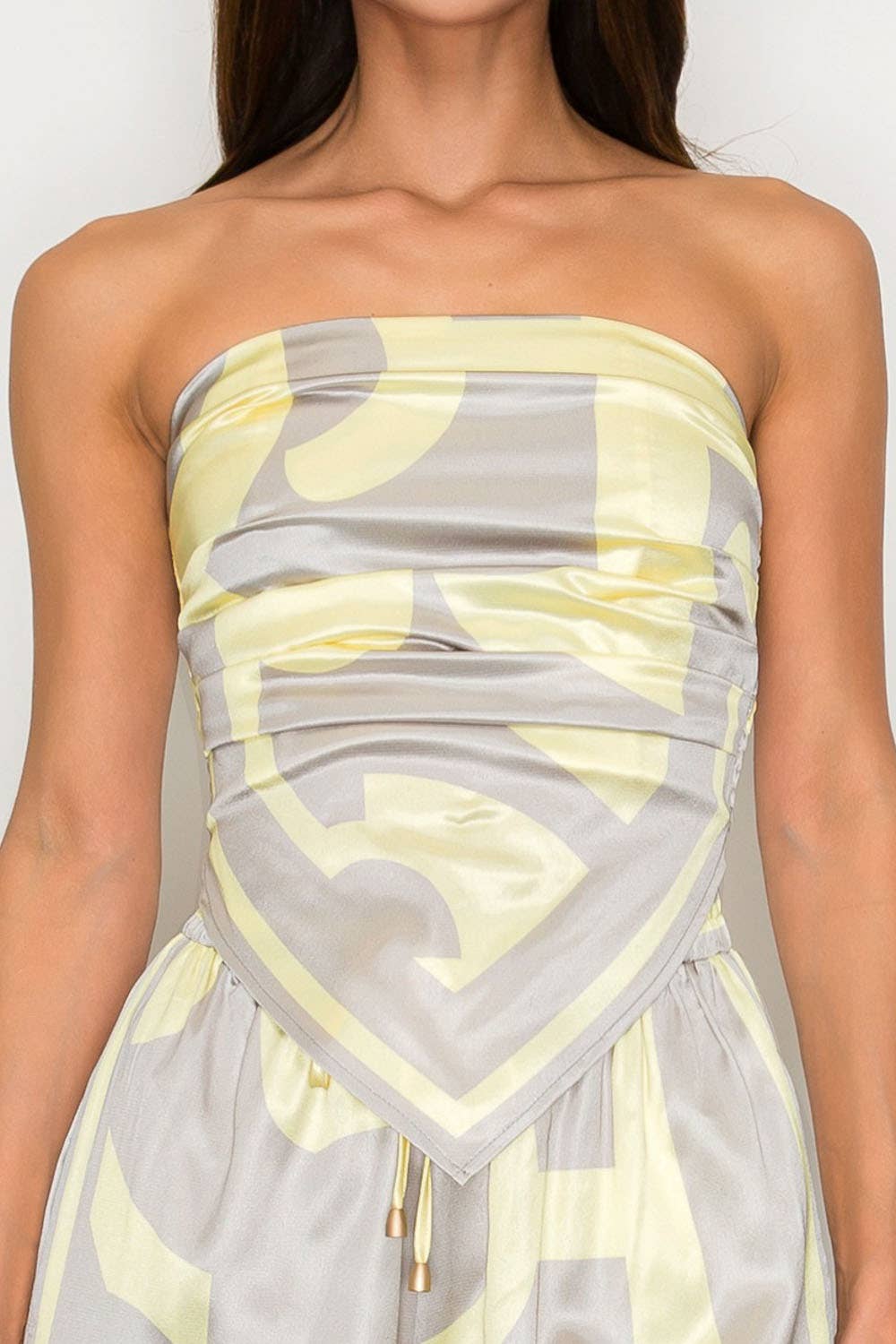 CARMINA SET_STRAPLESS SATIN EFFECT SCARF TOP & PANTS SET