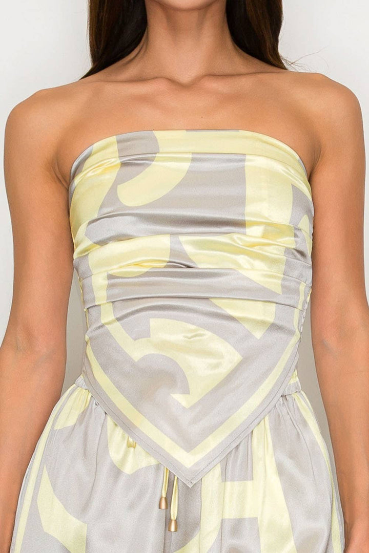 CARMINA SET_STRAPLESS SATIN EFFECT SCARF TOP & PANTS SET