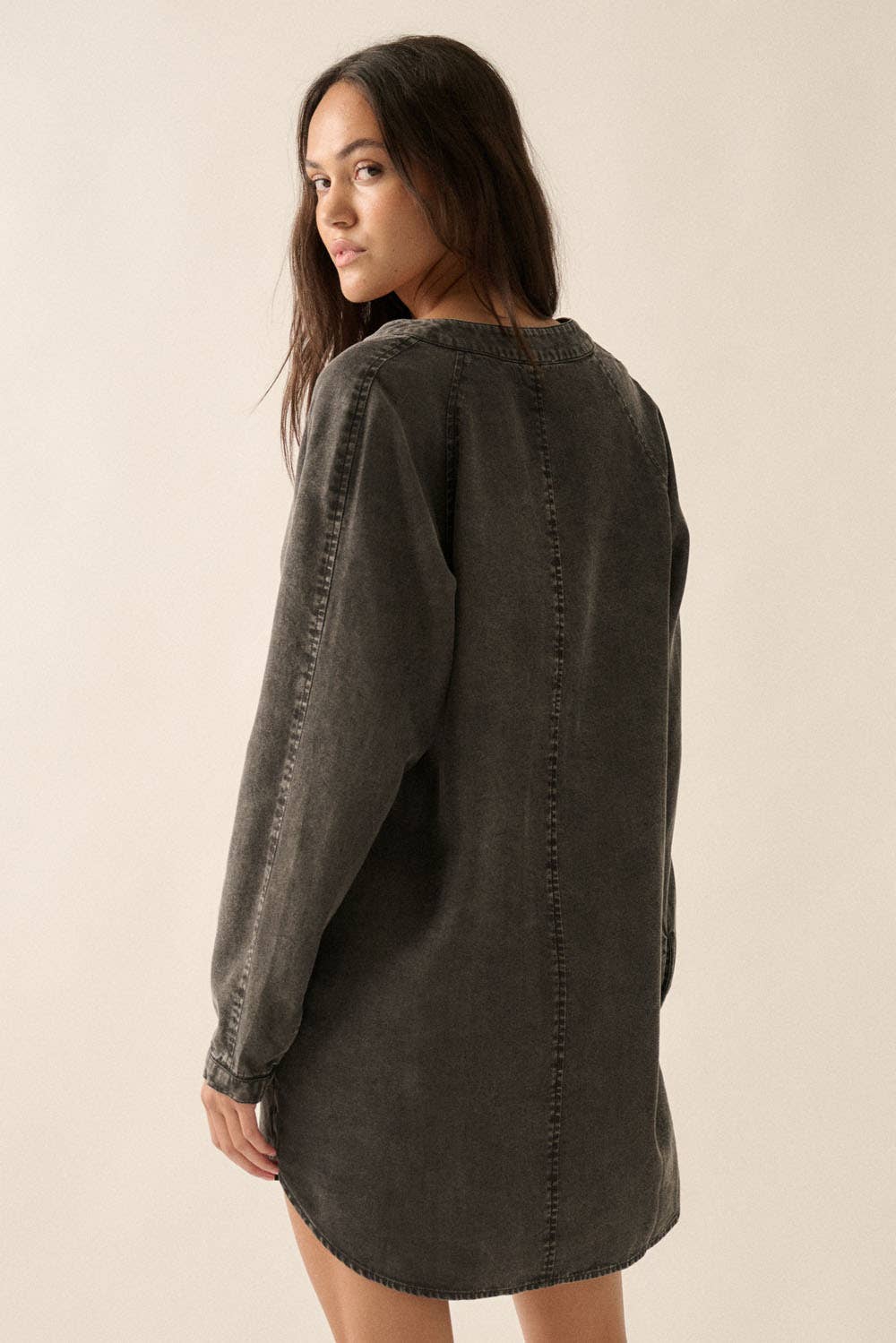 Jacki  Denim Button-Front Mini Shirt Dress