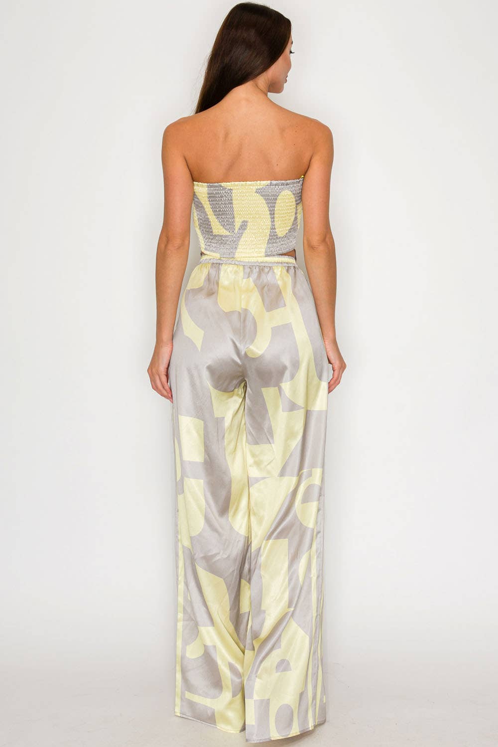 CARMINA SET_STRAPLESS SATIN EFFECT SCARF TOP & PANTS SET