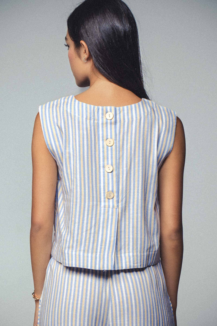 Paty Striped Two-Piece Cropped Top and Pants Set