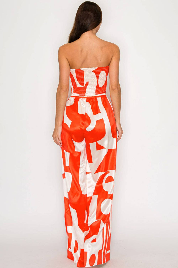 CARMINA SET_STRAPLESS SATIN EFFECT SCARF TOP & PANTS SET