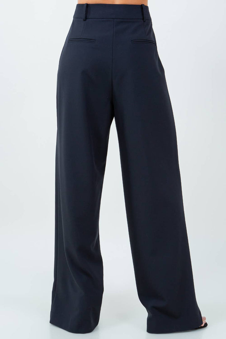 VALENTINA PANTS PLEAT DETAILED WOVEN STRAIGHT TROUSERS - NAVY