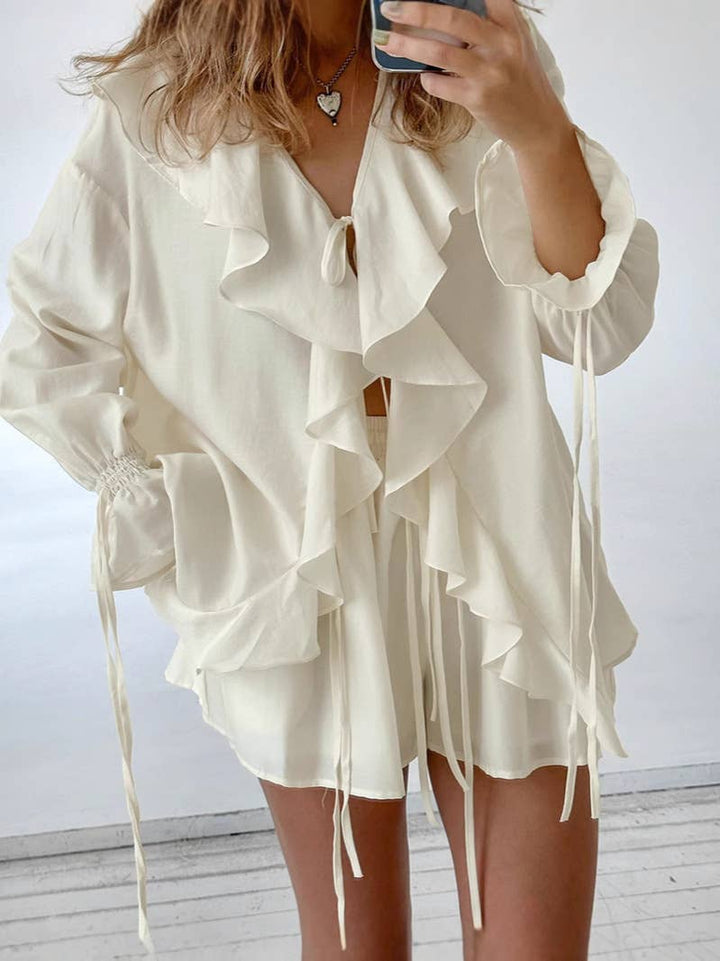 Claire flowy ruffle blouse and short set