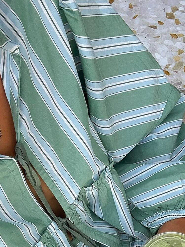 CINDY Long sleeve Tie front blouse in Mint Striped