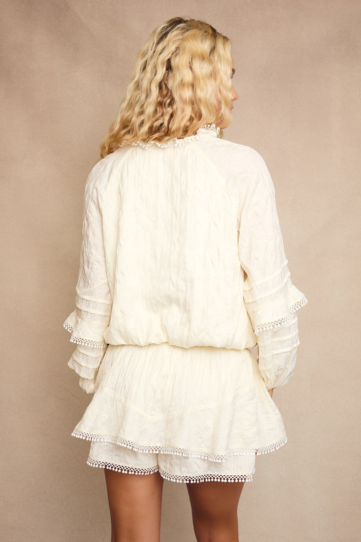 LINDAV-Neck Waist Smocked and Ruffle Detail Romper