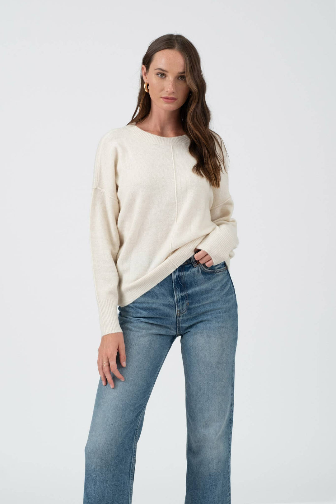 ELENA CREWNECK FRONT SEAM KNIT SWEATER