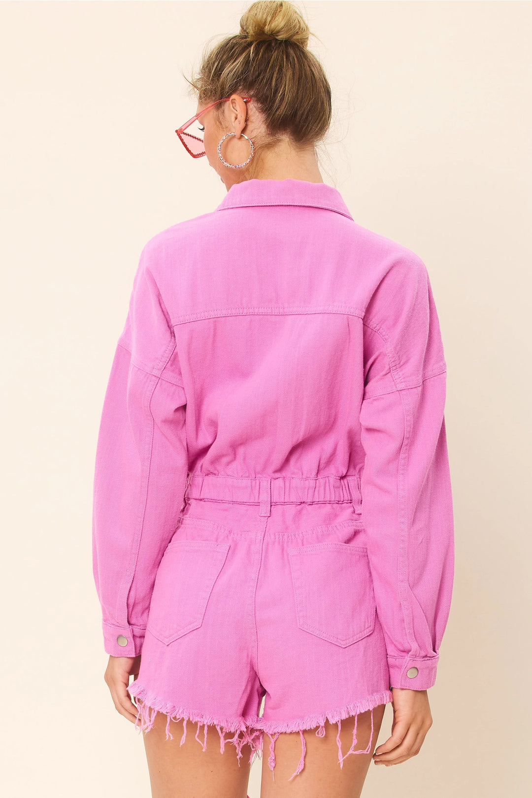 Pink Brooklyn Long Sleeves Denim Romper