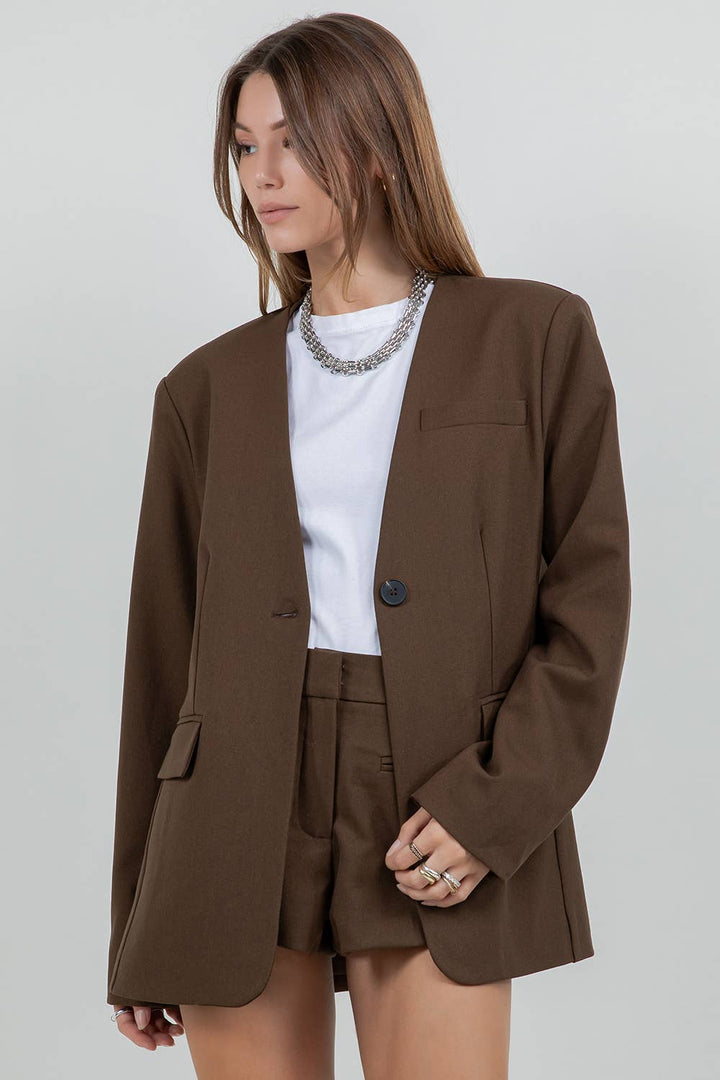 KARLA WOVEN JACKET BROWN