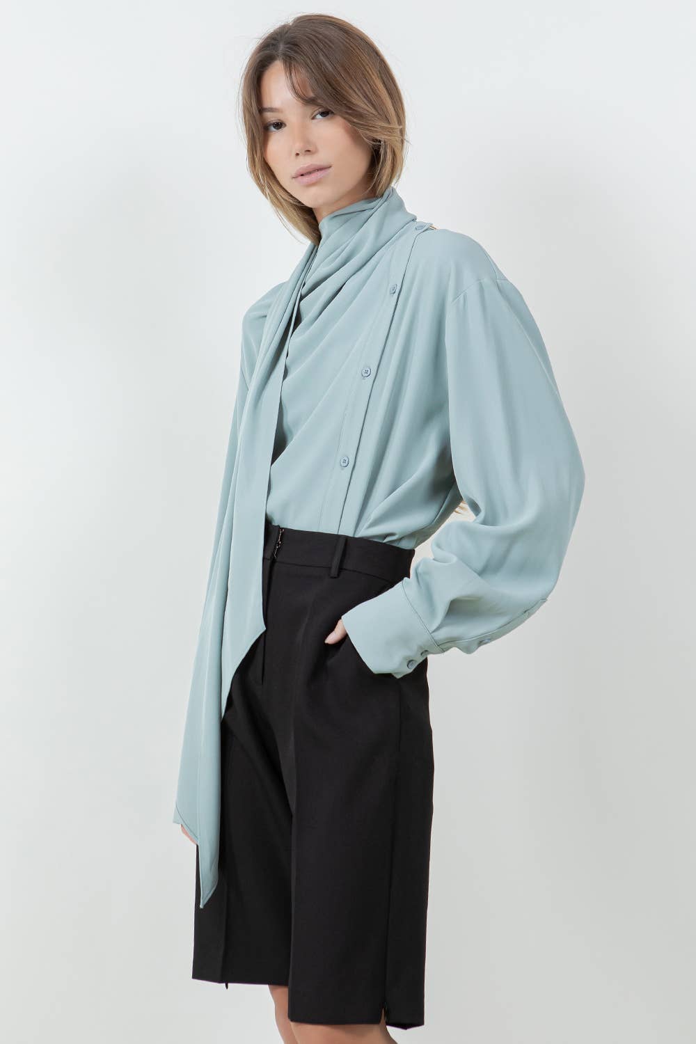 CARTER BUTTON DOWN WRAP SCARF BLOUSE