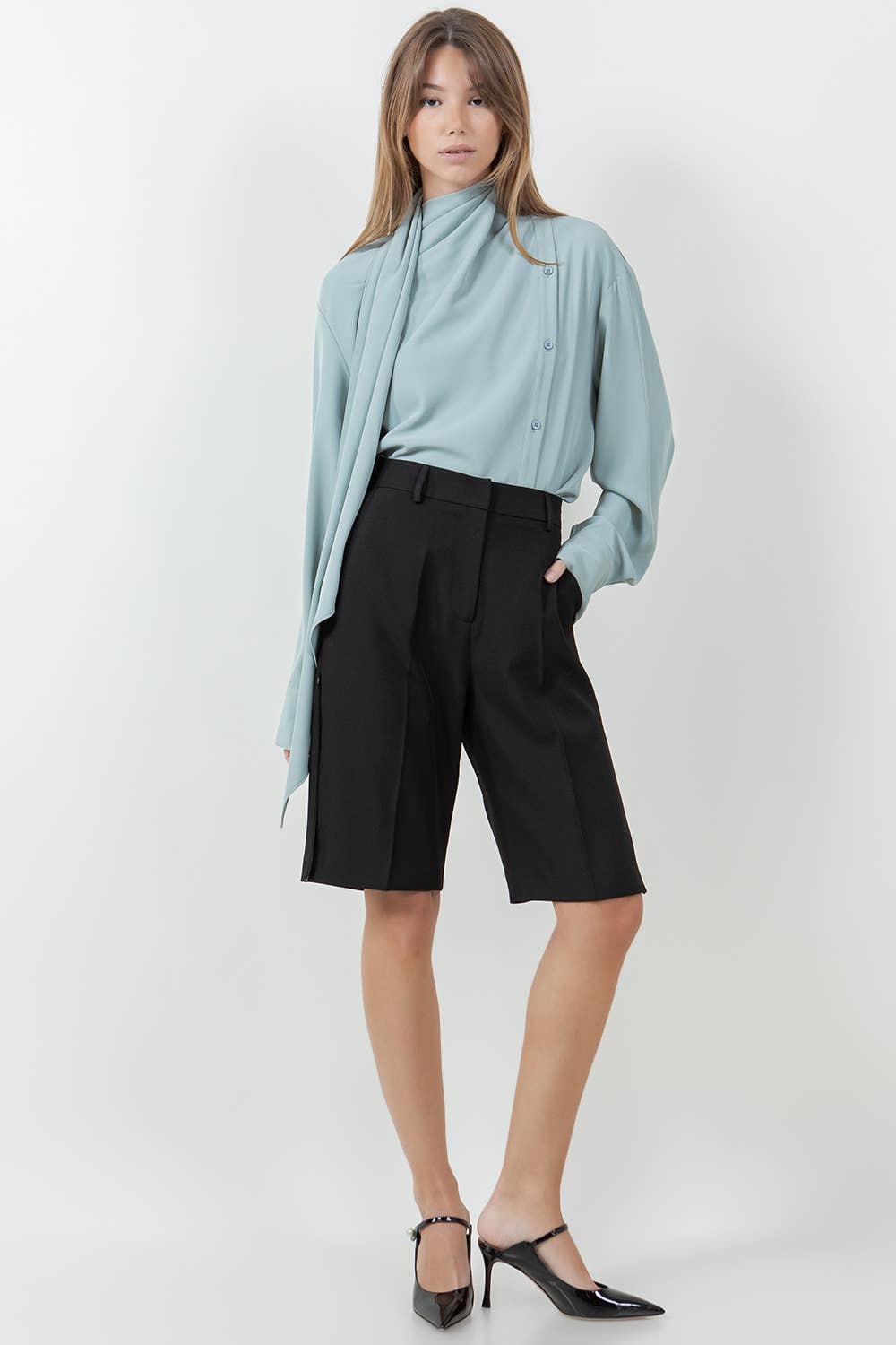 CARTER BUTTON DOWN WRAP SCARF BLOUSE