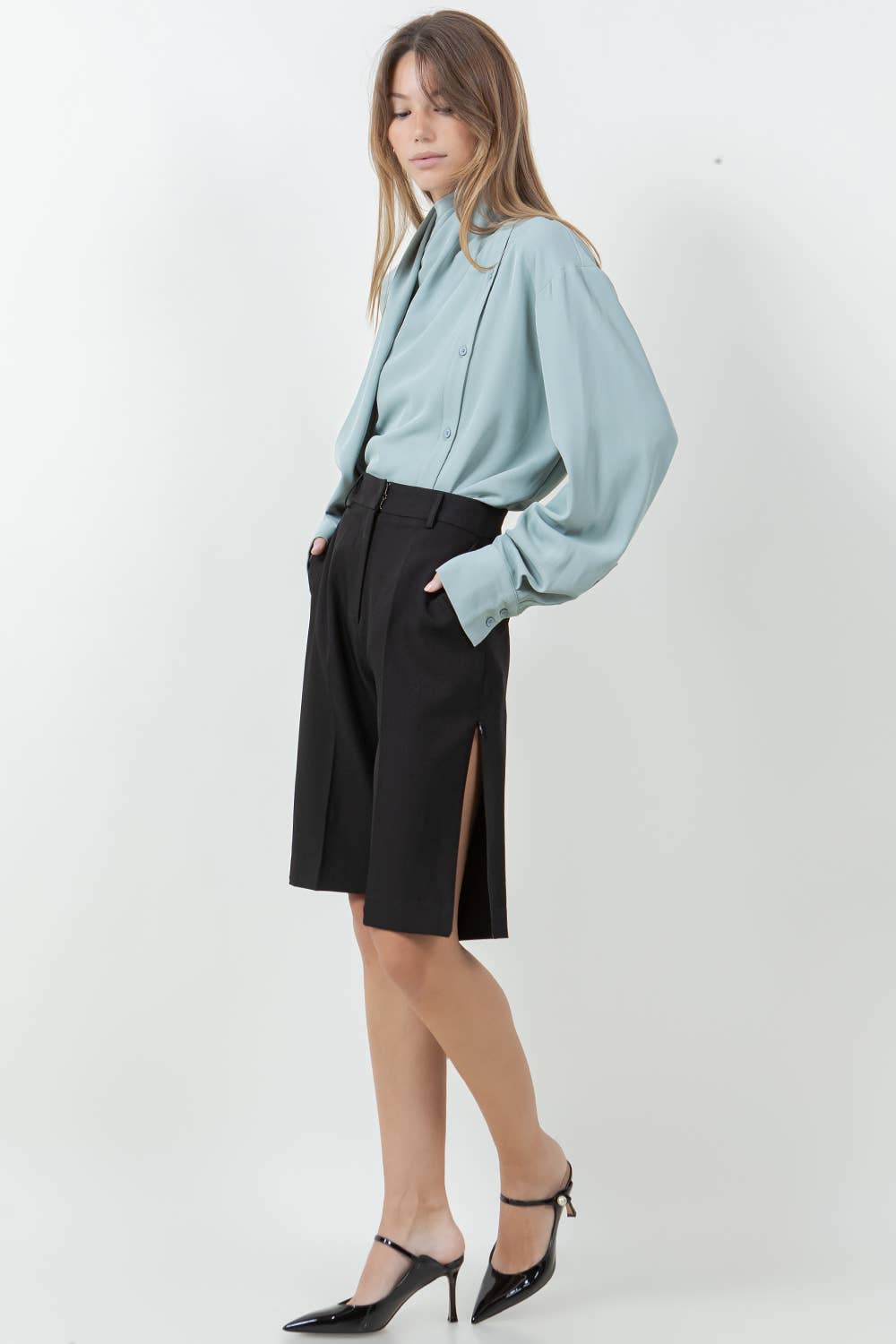 CARTER BUTTON DOWN WRAP SCARF BLOUSE