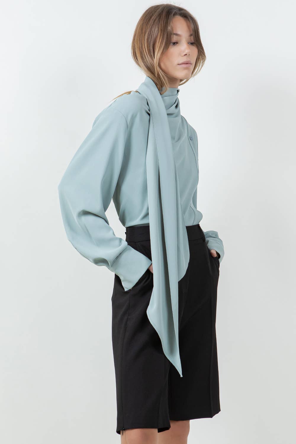 CARTER BUTTON DOWN WRAP SCARF BLOUSE