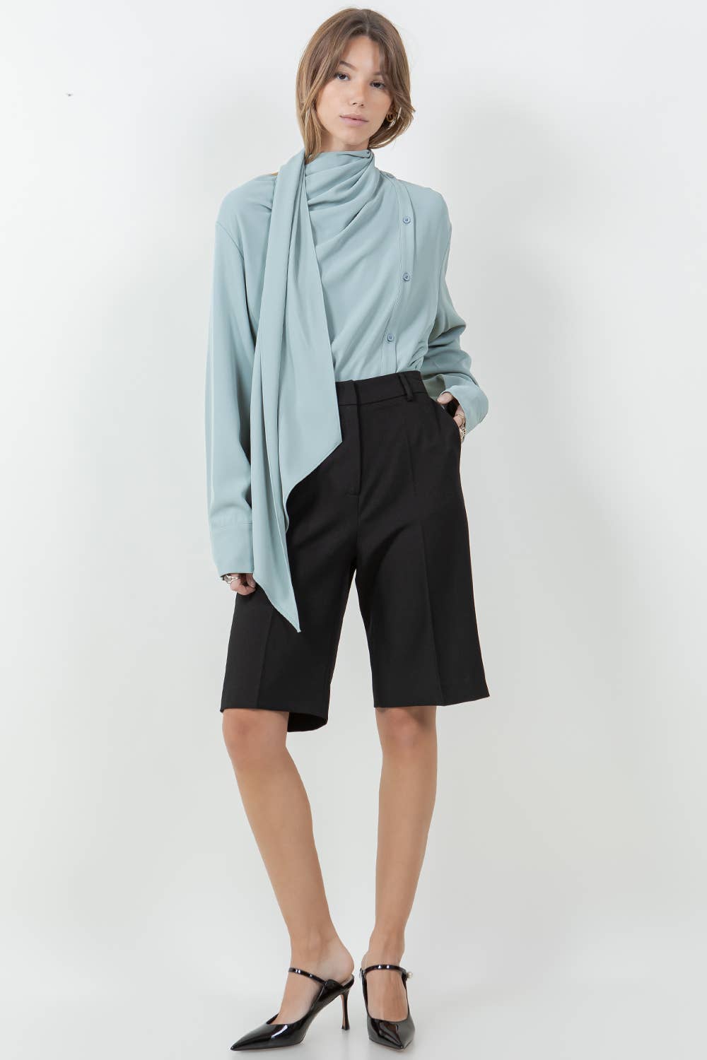 CARTER BUTTON DOWN WRAP SCARF BLOUSE