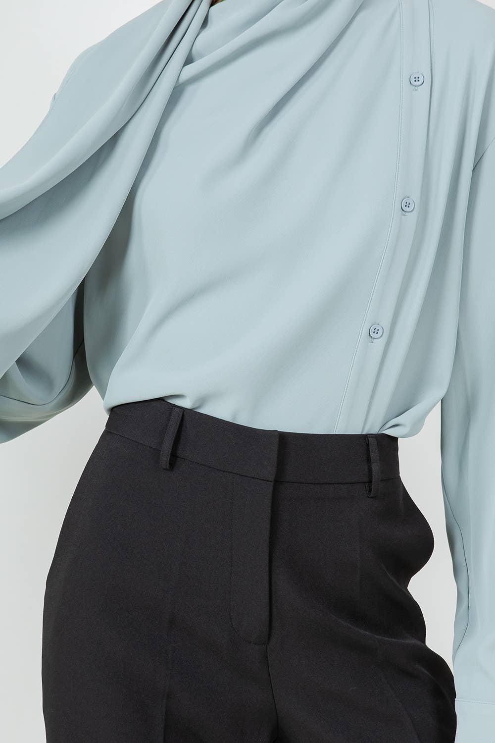 CARTER BUTTON DOWN WRAP SCARF BLOUSE - Dusty Jade / S