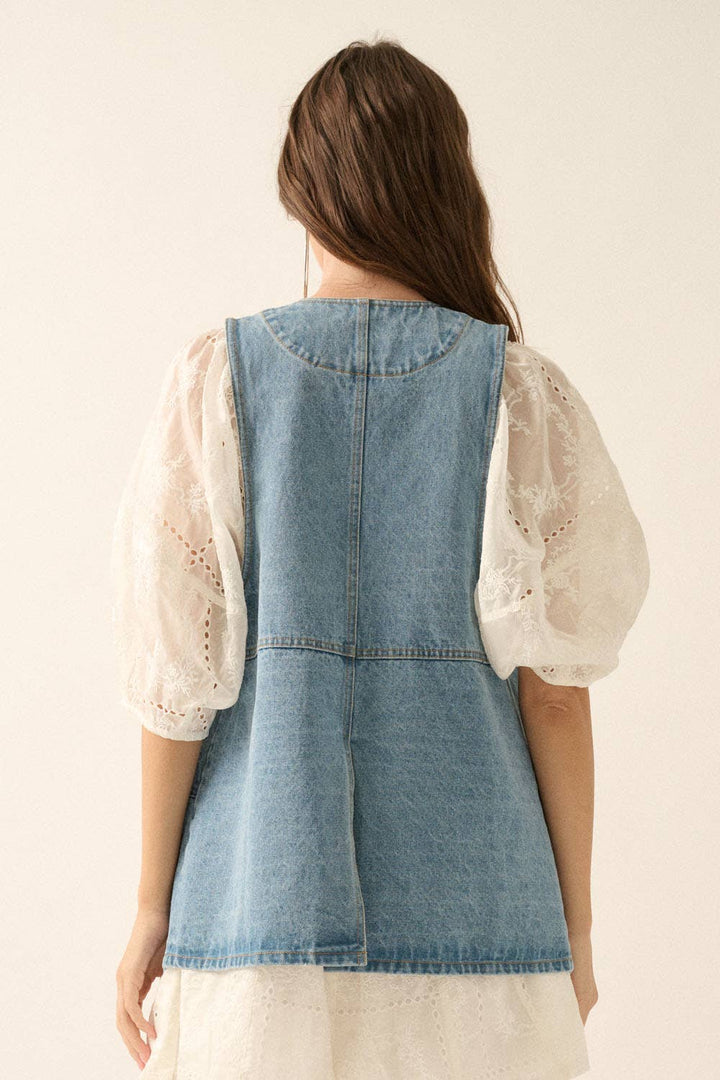 Siria Denim Snap-Front Vest
