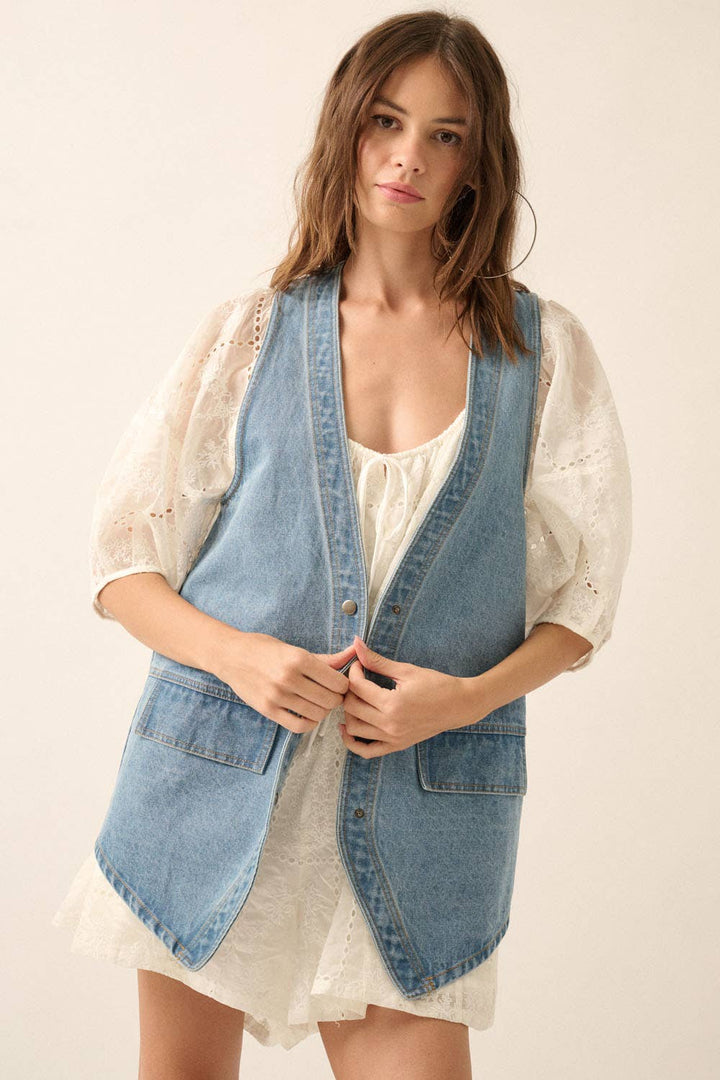 Siria Denim Snap-Front Vest