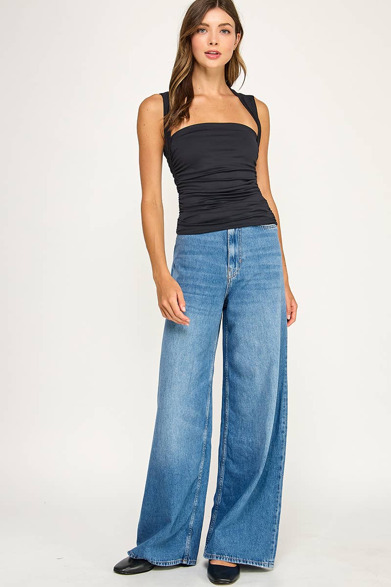 CONTOUR FLOURISH TOP RUCHED SQUARENECK TANK