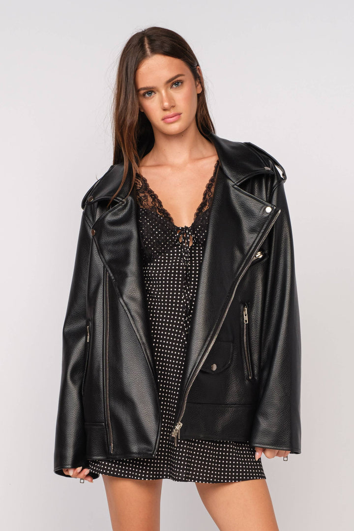 WOMEN'S OVERSIZED FAUX LEATHER JACKER