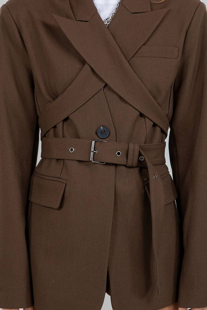 KARLA WOVEN JACKET BROWN