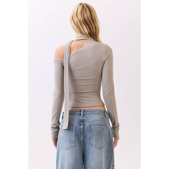 Chocolate Asymmetric Neckline Knit Top