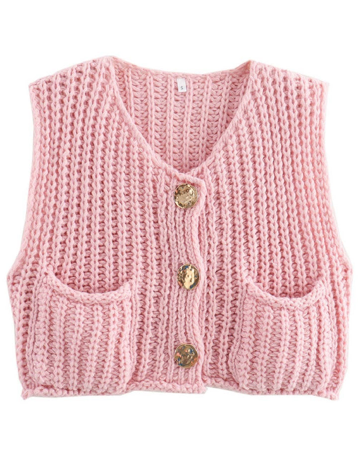 Maty Solid Color Crew Neck Crop Sweater Vest SKT621