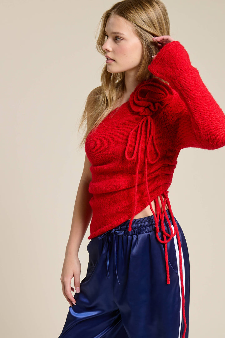Daila One Shoulder Floral Embellishment Knit Top