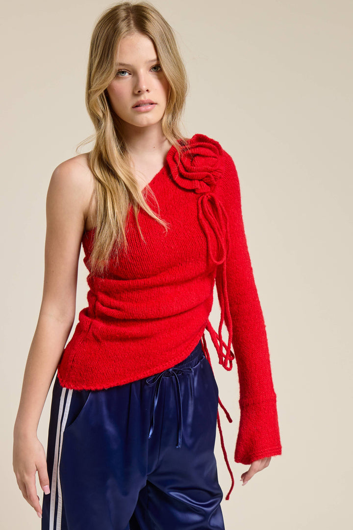 Daila One Shoulder Floral Embellishment Knit Top