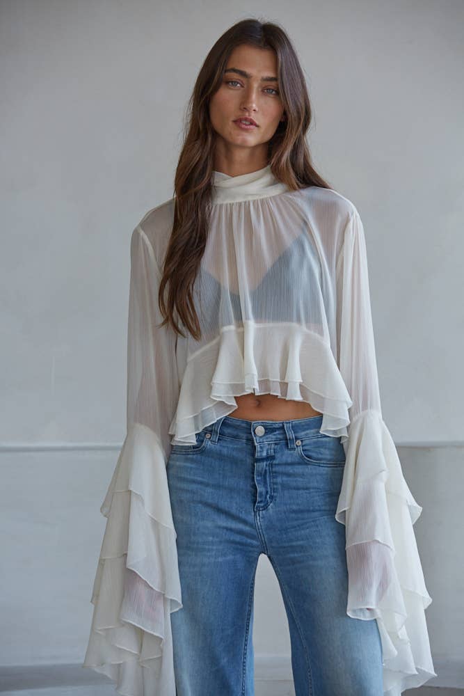 Miriam Woven Polyester Chiffon See Through Top