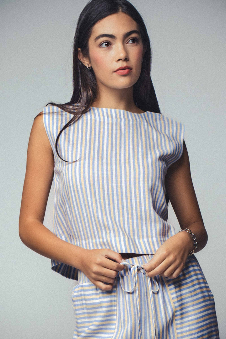 Paty Striped Two-Piece Cropped Top and Pants Set