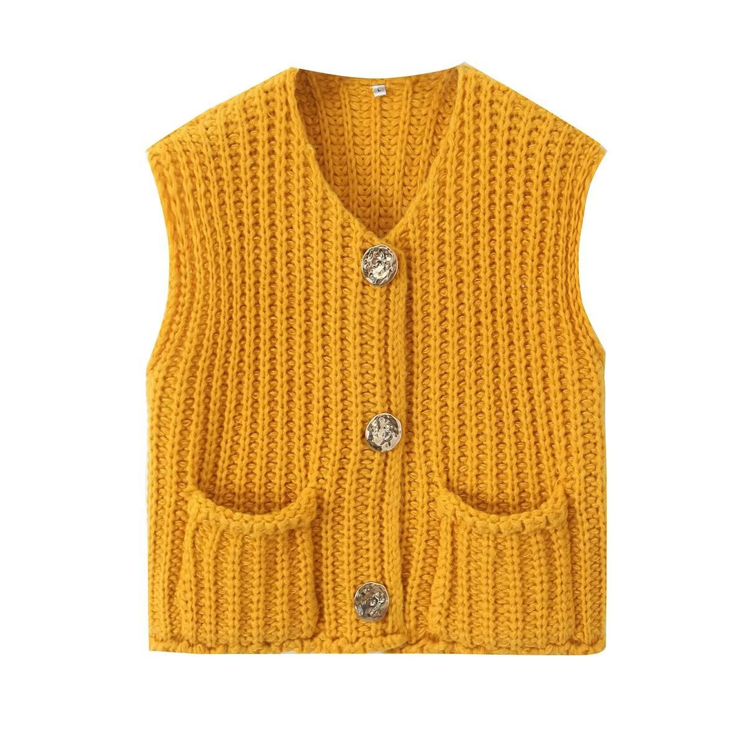 Maty Solid Color Crew Neck Crop Sweater Vest SKT621