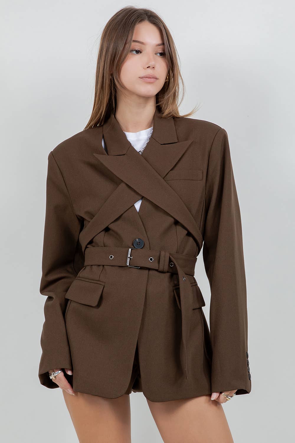 KARLA WOVEN JACKET BROWN