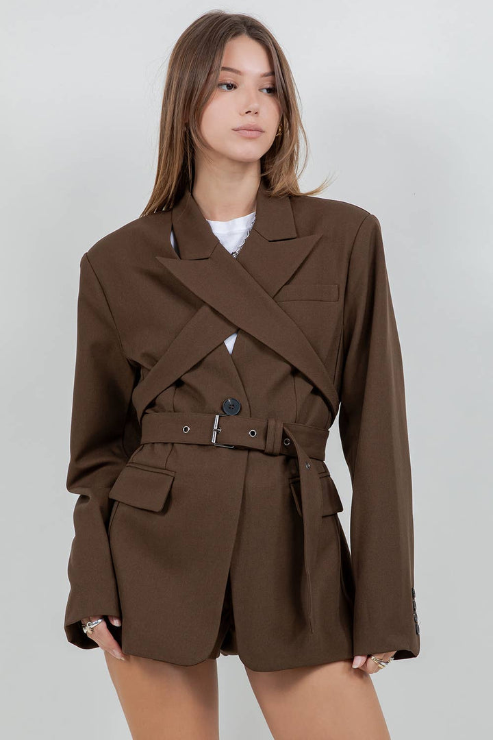 KARLA WOVEN JACKET BROWN