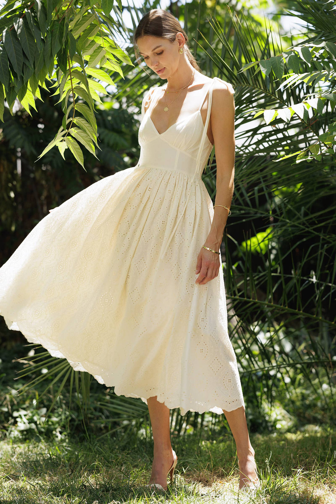 Emily Eyelet Tie-Strap Midi Sun Dress