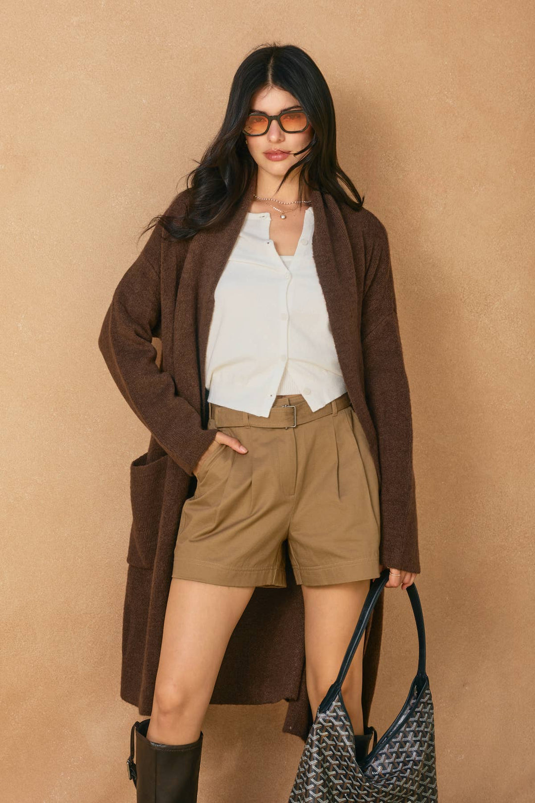 Easy To Lov Belt Pleated Shorts - S / CAMEL - Shorts
